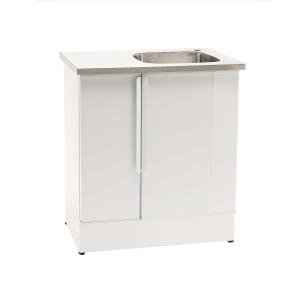 Balta izlietne Nimo NB 800 L ar nerūsējošā tērauda virsmu un divām durvīm. Moderns un funkcionāls dizains.