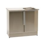 Izlietne Nimo NB 1000 L ar metāla izlietni, pelēkā krāsā, ar divām durvīm un modernu rokturi.