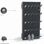 Melns apavu žāvētājs ar 20 āķiem, digitālo vadību un ergonomisku dizainu, paredzēts 5-40 pāriem.