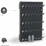 Apavu žāvētājs ar siltā gaisa plūsmu, melnā krāsā, ar 20 žāvētāju vietām un digitālo vadību.