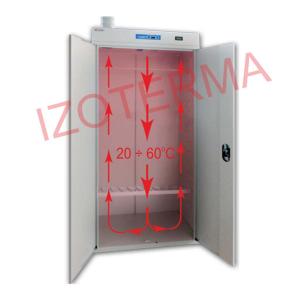 Apģērbu žāvēšanas skapis IZOTREMA SSO-80, pelēks, ar divām durvīm un ventilācijas izvadu, temperatūras diapazons 20-60°C