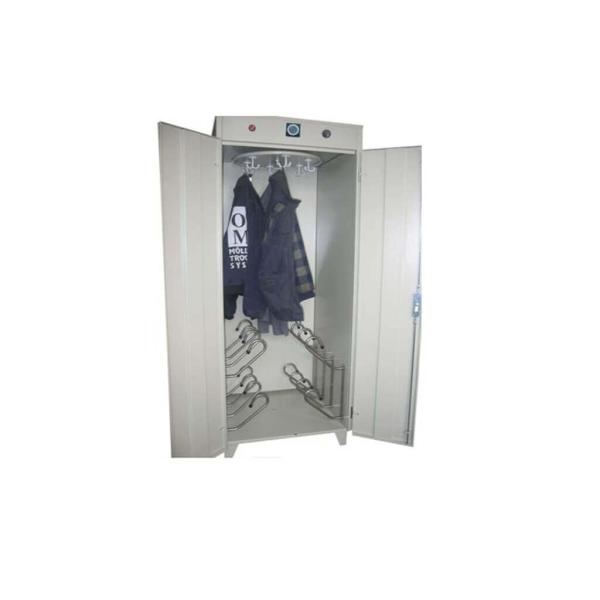 Apģērbu žāvēšanas skapis OSMA KTS 2000S, pelēks metāls, ar divām durvīm un ventilācijas izvadu, iekšpusē pakaramie.