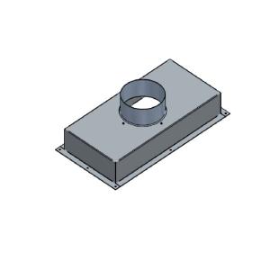 Izplūdes gaisa savienojums ar cilindrisku atveri, taisnstūra formas, pelēkā krāsā, metāla materiālā.