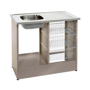 Nimo NB 1000 MB izlietne ar metāla trauku, platu virsmu un metāla groziem sānos. Krāsa pelēka.