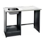 Nimo NB 1200 MB izlietne ar nerūsējošā tērauda izskatu, melnu metāla rāmi un vienu izlietni.